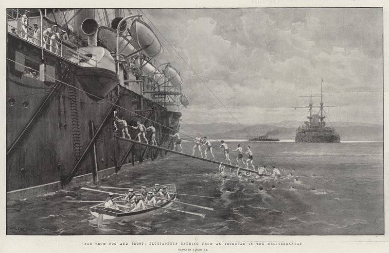 بعيدًا عن الضباب والصقيع ، فإن Bluejackets يستحم من Ironclad في البحر الأبيض المتوسط بواسطة جوزيف ناش