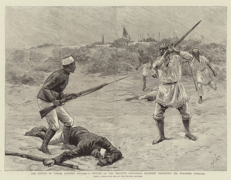 معركة طوكر شرقي السودان ، جندي من الفوج السوداني الثاني عشر يدافع عن رفيقه الجريح بواسطة جوزيف ناش