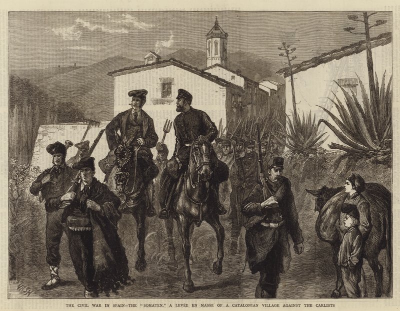 الحرب الأهلية في إسبانيا ، Somaten ، Levee en Masse في قرية كاتالونية ضد Carlists بواسطة جوزيف ناش