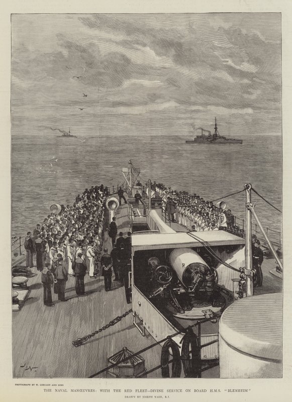 المناورات البحرية ، مع الأسطول الأحمر ، الخدمة الإلهية على متن HMS Blenheim بواسطة جوزيف ناش