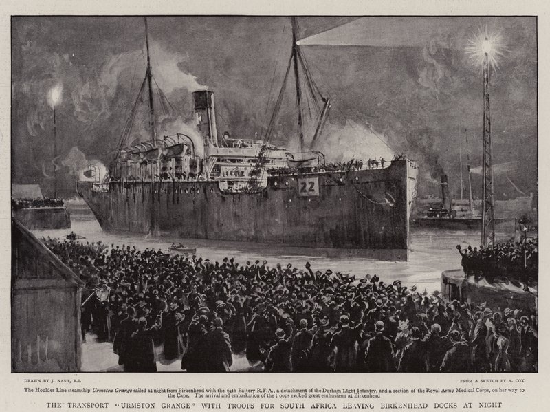 النقل Urmston Grange مع القوات إلى جنوب أفريقيا مغادرة Birkenhead Docks في الليل بواسطة جوزيف ناش