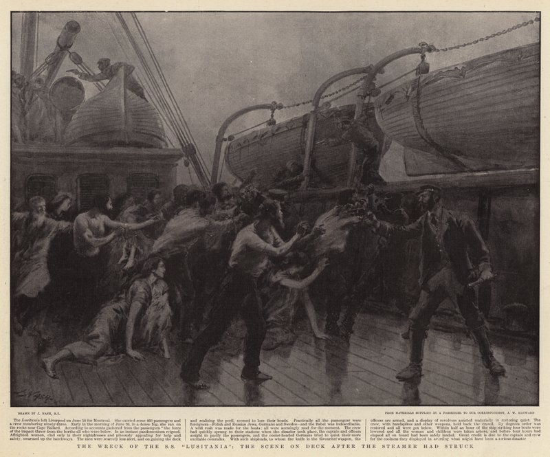 حطام SS Lusitania ، المشهد على سطح السفينة بعد ضرب الباخرة بواسطة جوزيف ناش