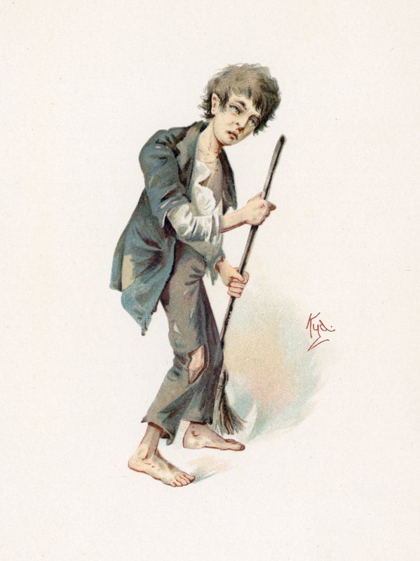 جو ، رسم توضيحي من "رسومات شخصية من تشارلز ديكنز" ، عام 1890 بواسطة جوزيف كلايتون كلارك
