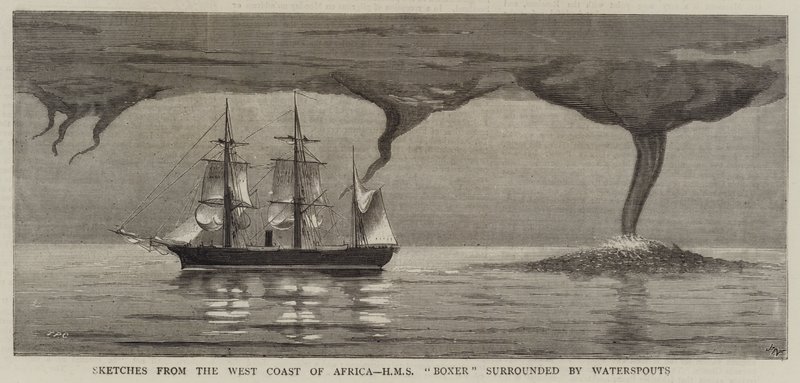 اسكتشات من الساحل الغربي لأفريقيا ، HMS Boxer محاطة بنوافير مائية بواسطة جوزيف ناش