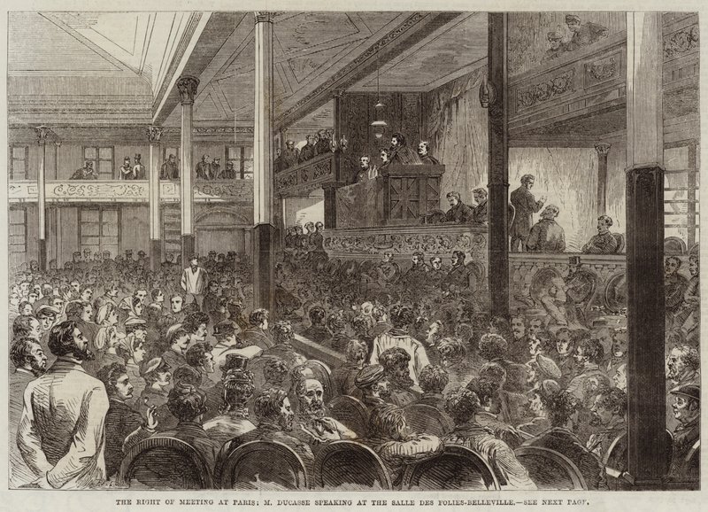 حق الاجتماع في باريس ، م دوكاس يتحدث في Salle des Folies-Belleville بواسطة جول بلكوك