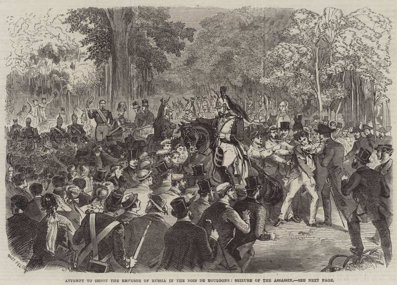 محاولة إطلاق النار على إمبراطور روسيا في Bois de Boulogne ، الاستيلاء على القاتل بواسطة جول بلكوك