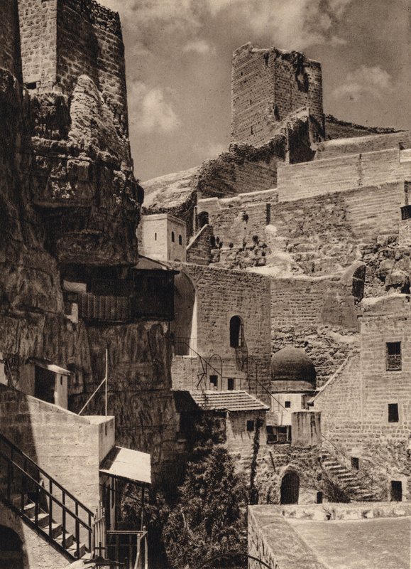 مار سابا ، برج Eudoxia ودير (صورة b / w) بواسطة كارل جروبر