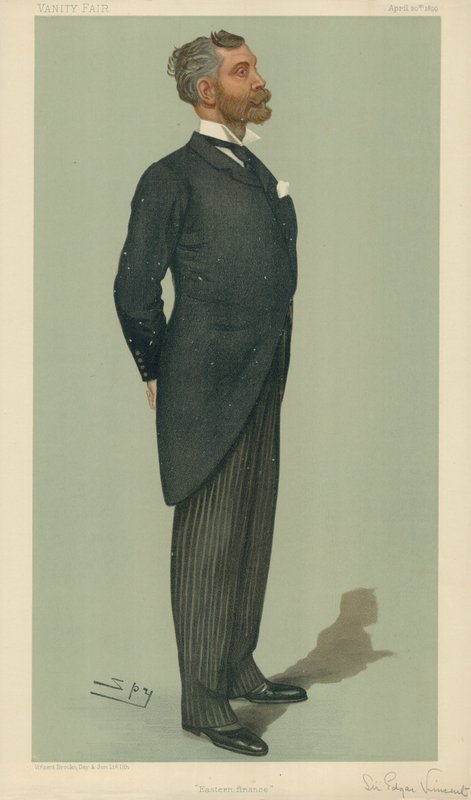 السير إدغار فنسنت ، Eastern Finance ، 20 أبريل 1899 ، Vanity Fair cartoon بواسطة ليزلي ماثيو وارد