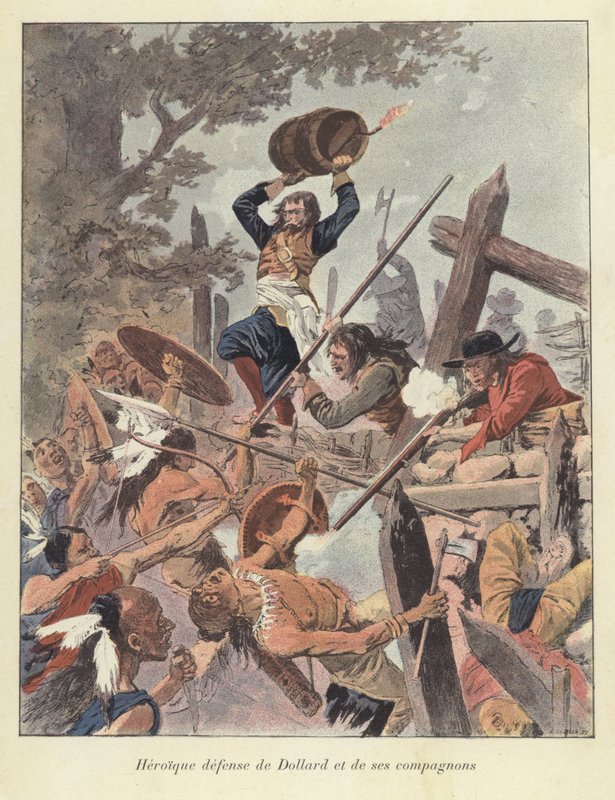 آدم دولارد ورفاقه يقاتلون الإيروكوا في معركة لونج سولت ، كندا ، 1660 بواسطة تفجير لويس تشارلز