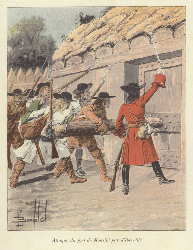 بيير لو موين ديبرفيل يهاجم حصن مونسيبي ، كندا ، 1686 بواسطة تفجير لويس تشارلز