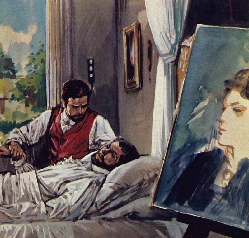 مات مانيه بين ذراعي صديقه شابرير (صورة حجرية ملونة) بواسطة لويس أركاس براونر
