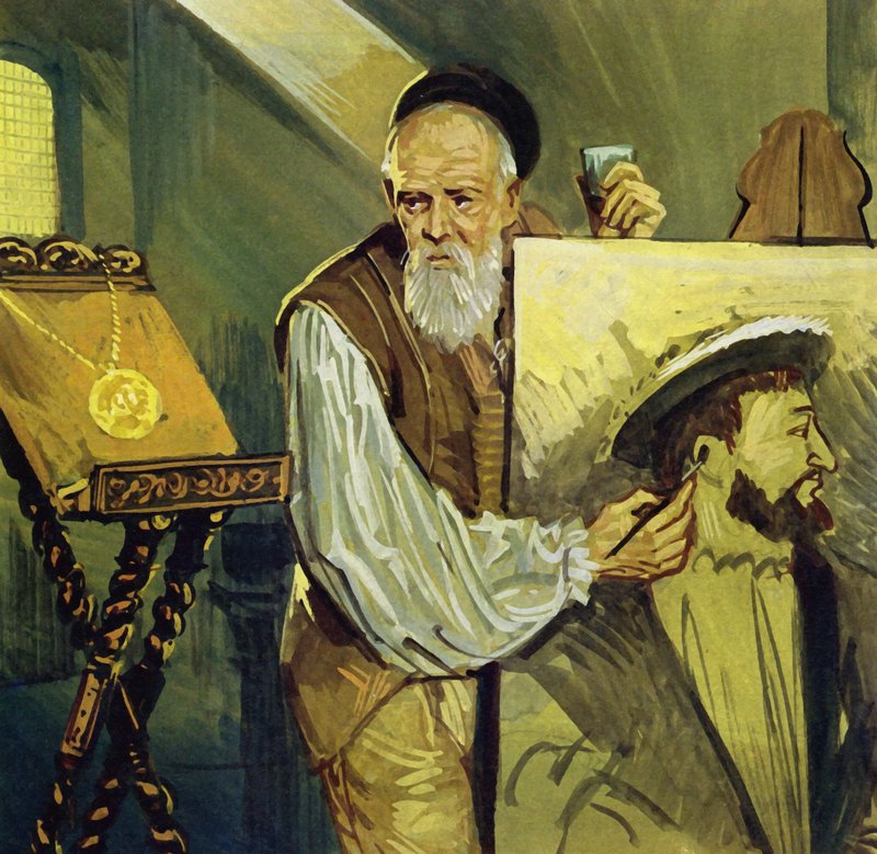 رسم تيتيان لوحة للملك فرانسيس الأول ملك فرنسا على أساس ميدالية (طباعة حجرية ملونة) بواسطة لويس أركاس براونر
