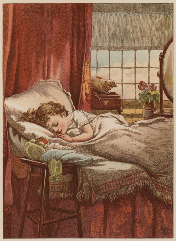 طفل نائم في الفراش (chromolitho) بواسطة ماري إلين إدواردز