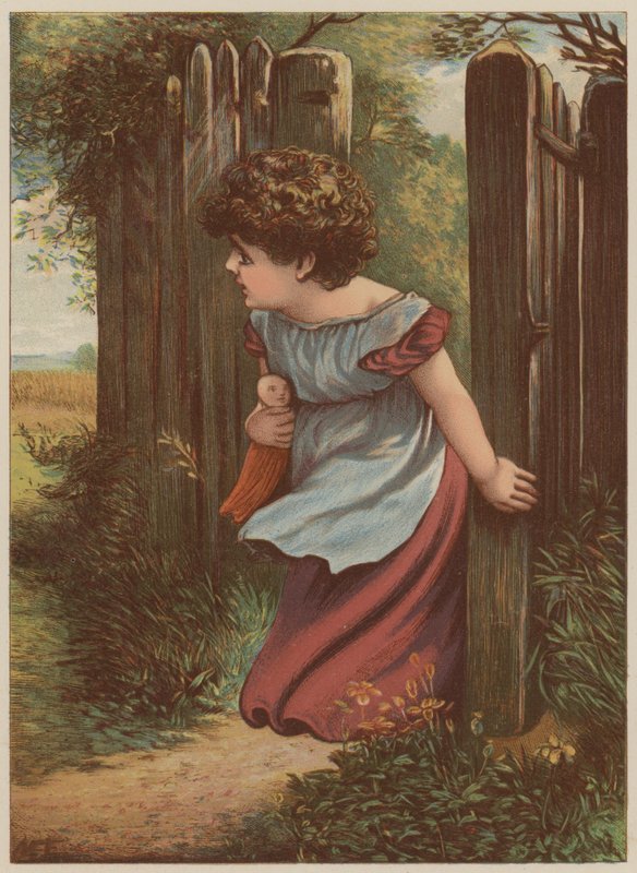 فتاة تنتظر ساعي البريد (chromolitho) بواسطة ماري إلين إدواردز