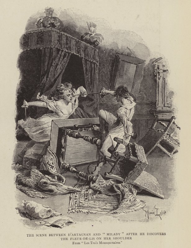 المشهد بين D&39;Artagnan و Milady بعد أن اكتشف fleur-de-lis على كتفها بواسطة موريس ليلوار