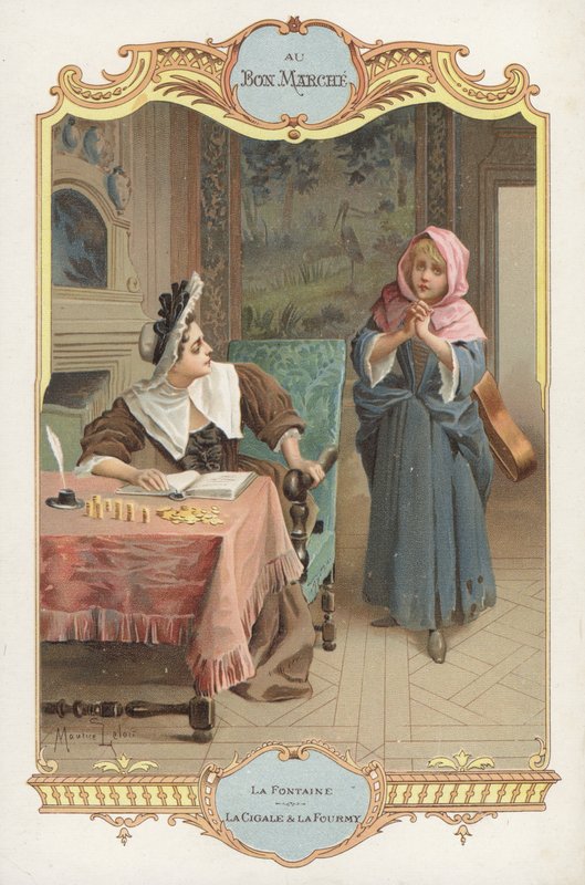 مشهد من Jean de la Fontaines fable La Cigale et la Fourmi (النملة والجندب) (chromolitho) بواسطة موريس ليلوار