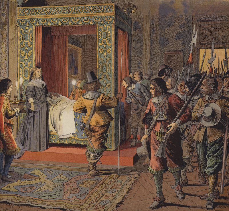 في ليلة 9 فبراير 1651 ، كانت الميليشيا تتقدم على سرير لويس الرابع عشر الشاب بواسطة موريس ليلوار