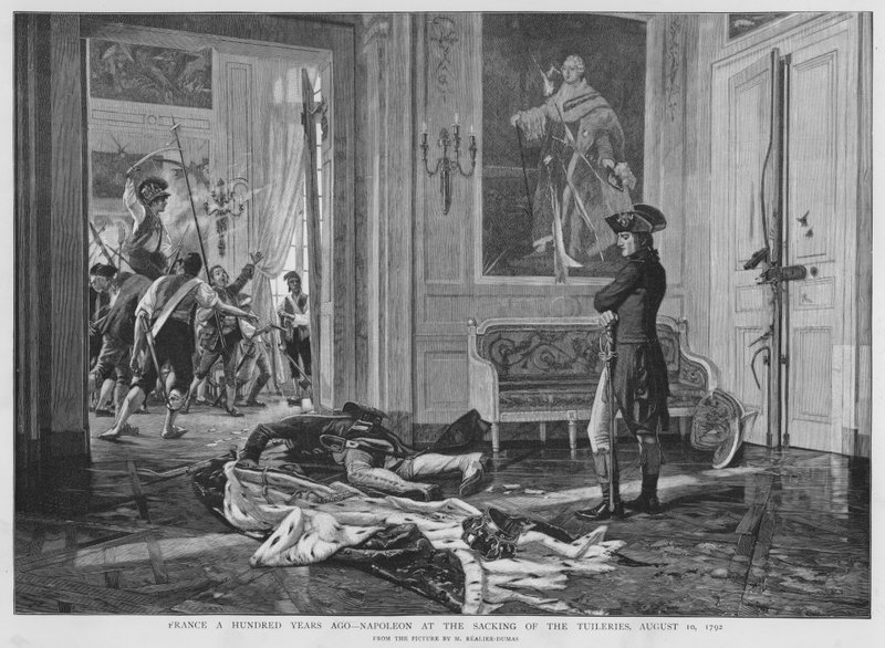 Napoleon at the sacking of the Palais des Tuileries, Paris, French Revolution بواسطة موريس ريلييه دوماس