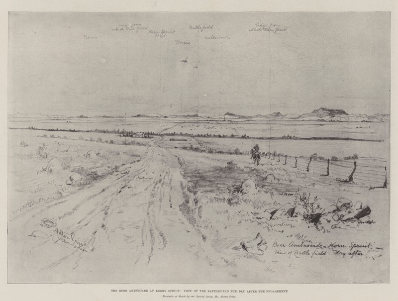 The Boer Ambuscade في Koorn Spruit ، منظر لساحة المعركة في اليوم التالي للخطوبة بواسطة ميلتون بريور
