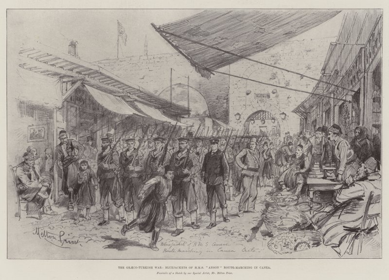 الحرب اليونانية التركية ، السترات الزرقاء لطائرة HMS Anson Route - Marching in Canea بواسطة ميلتون بريور