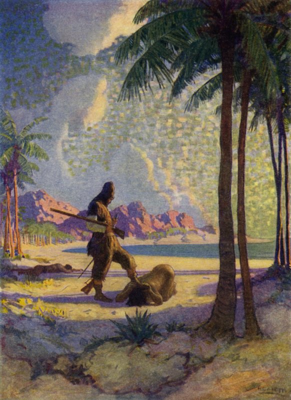 Illustration for Robinson Crusoe (colour litho) بواسطة محادثة نيويل (بعد) ويث