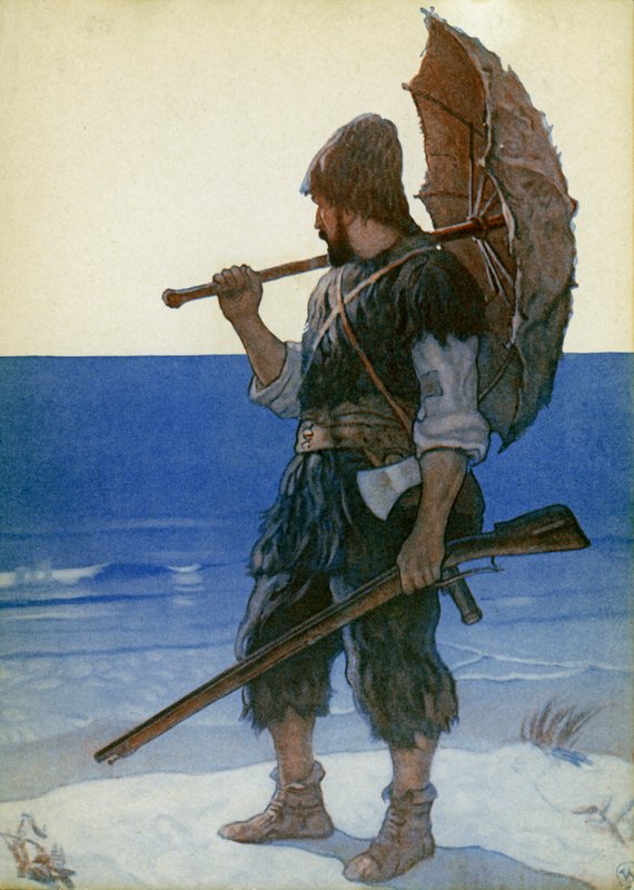 Illustration for Robinson Crusoe (colour litho) بواسطة محادثة نيويل (بعد) ويث