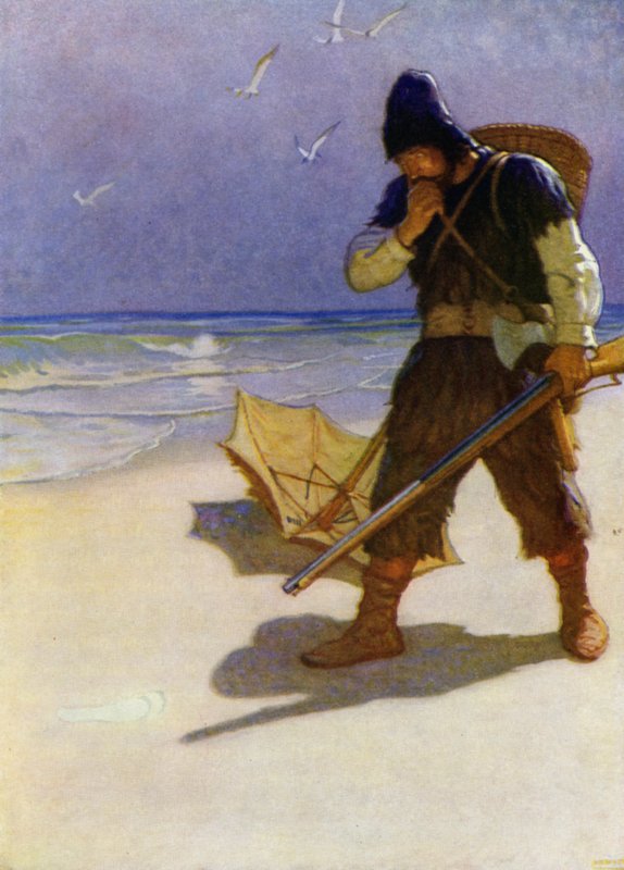 Illustration for Robinson Crusoe (colour litho) بواسطة محادثة نيويل (بعد) ويث