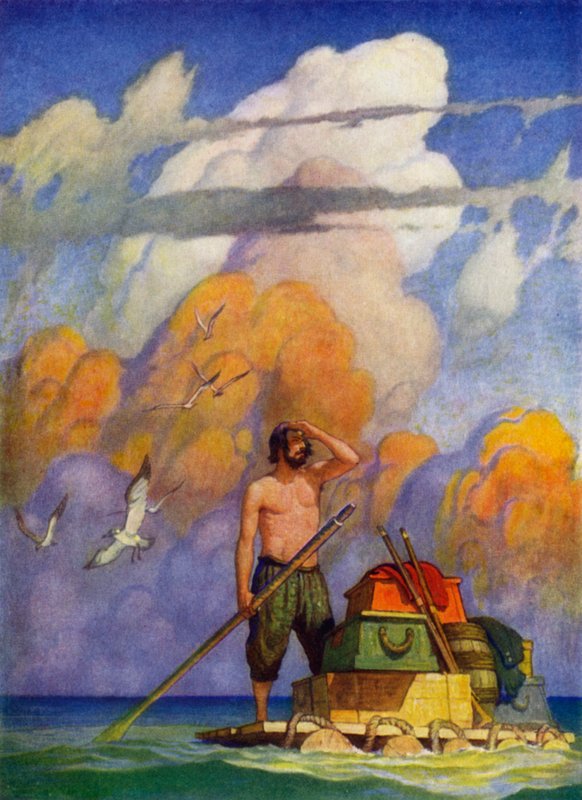 Illustration for Robinson Crusoe (colour litho) بواسطة محادثة نيويل (بعد) ويث