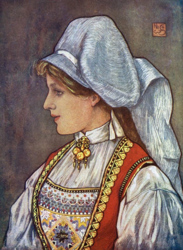 النرويج: Hardanger Headdress (color litho) بواسطة نيكو جونجمان