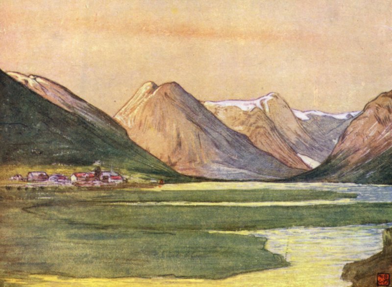 النرويج: Mundal ، Fjaerland ، Sognefjord (لون ليثو) بواسطة نيكو جونجمان