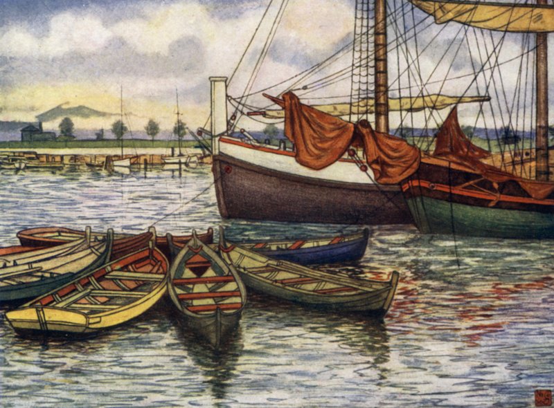 النرويج: Trondhjem ، Old Boats (color litho) بواسطة نيكو جونجمان