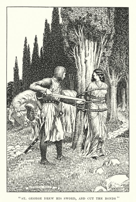 "استل القديس جورج سيفه وقطع القيد" (ليثو) بواسطة نورمان أولت