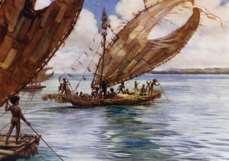 Large Trading Canoes, British New Guinea (colour litho) بواسطة نورمان هاردي