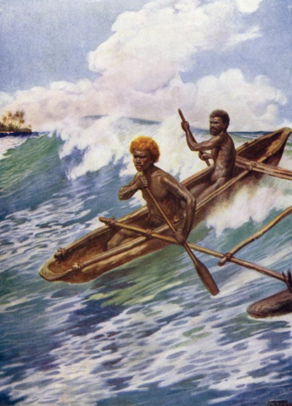 Passing the Reef, Aoba, New Hebrides (colour litho) بواسطة نورمان هاردي