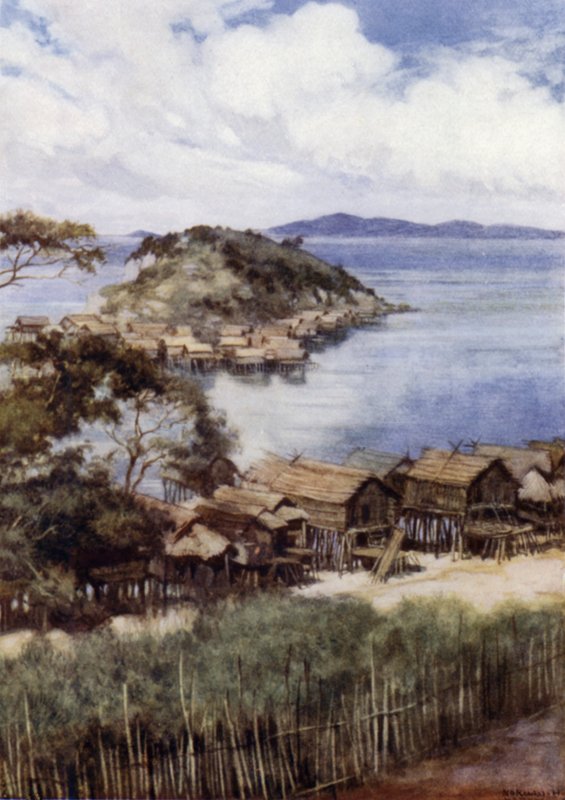 The Island of Elevera from the Mission Station, Port Moresby, British New Guinea (colour litho) بواسطة نورمان هاردي