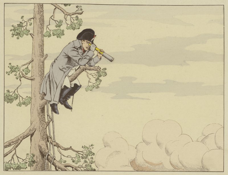 نابليون يراقب معركة Aspern-Essling من أعلى شجرة في جزيرة Lobau ، في 22 مايو 1809 بواسطة وظيفة Onfray de Breville