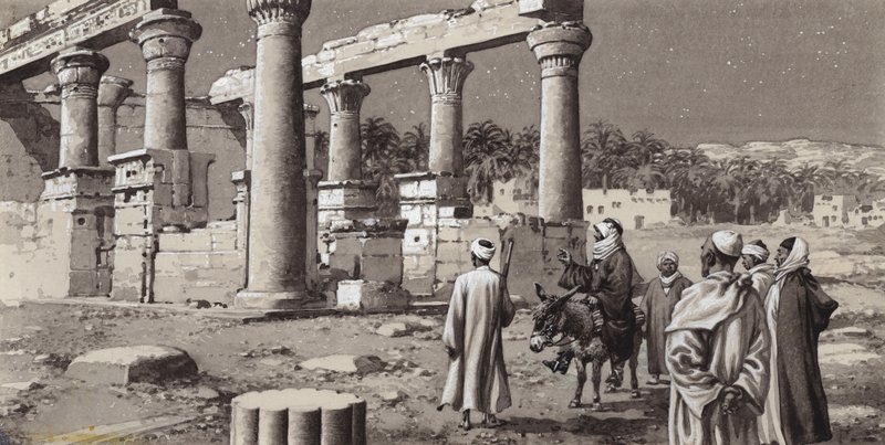 معبد مهدم في مصر (غواش على ورق) بواسطة بات (1907-95) نيكول