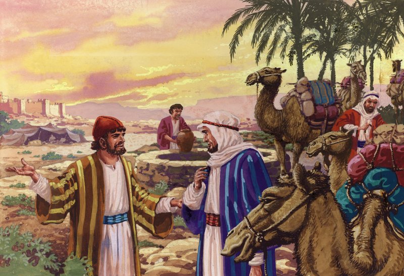 وصول إليعازر إلى البئر (غواش على ورق) بواسطة بات (1907-95) نيكول