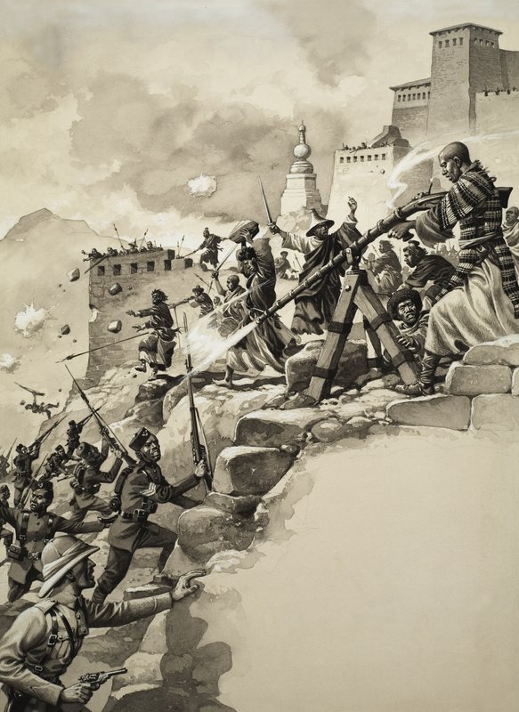 الهجوم الأخير على التبت (غواش على ورق) بواسطة بات (1907-95) نيكول