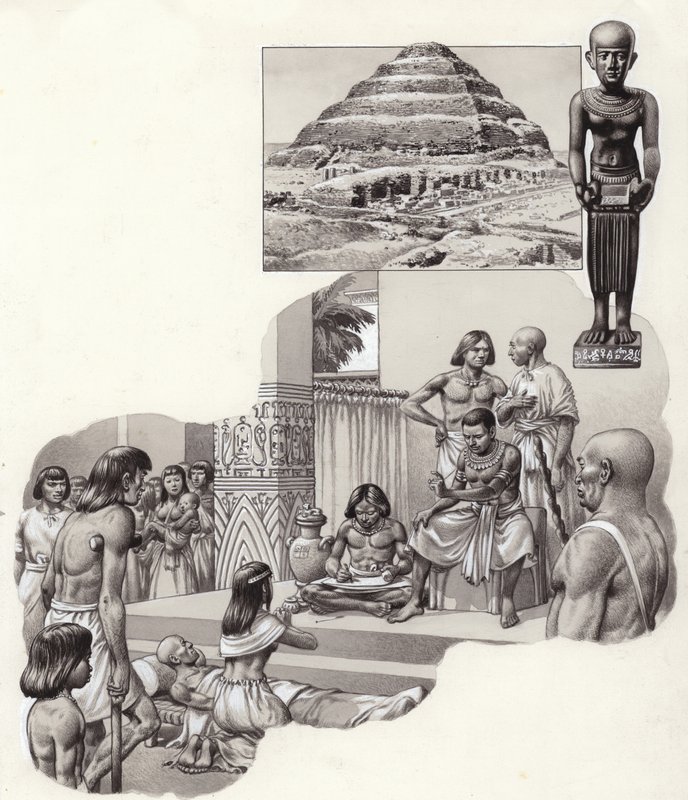 إيمحوتب "الطبيب الصالح" يقدم نصيحة لرجل مريض (غواش على ورق) بواسطة بات (1907-95) نيكول