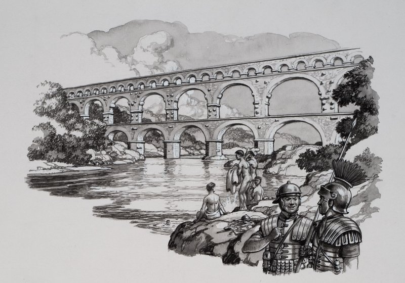 القناة الرومانية (غواش على ورق) بواسطة بات (1907-95) نيكول