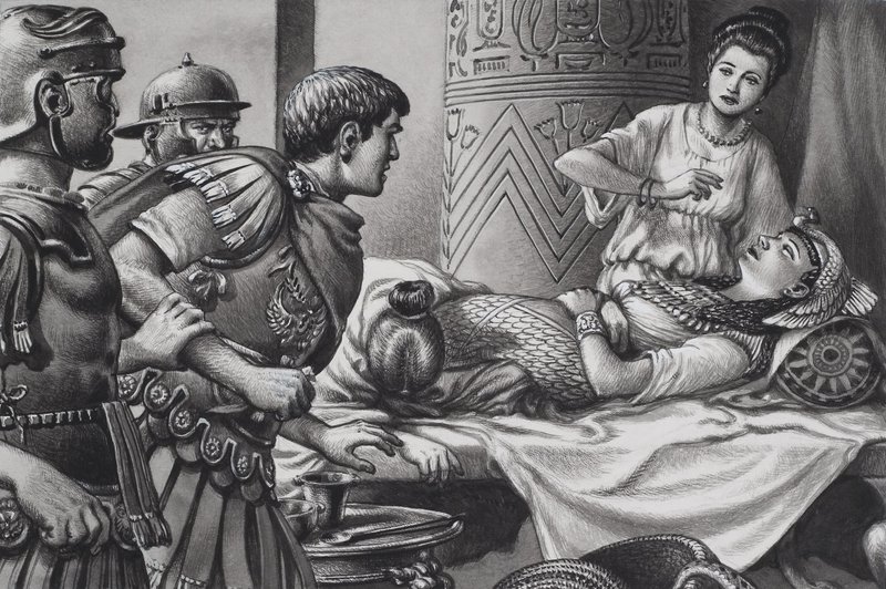 لوحة وفاة كليوباترا (69-30 قبل الميلاد) (غواش على ورق) بواسطة بات (1907-95) نيكول