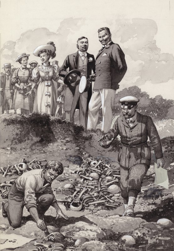 ويليام الثاني يزور حفريات فيسبي في غوتلاند في عام 1905 (غواش على ورق) بواسطة بات (1907-95) نيكول
