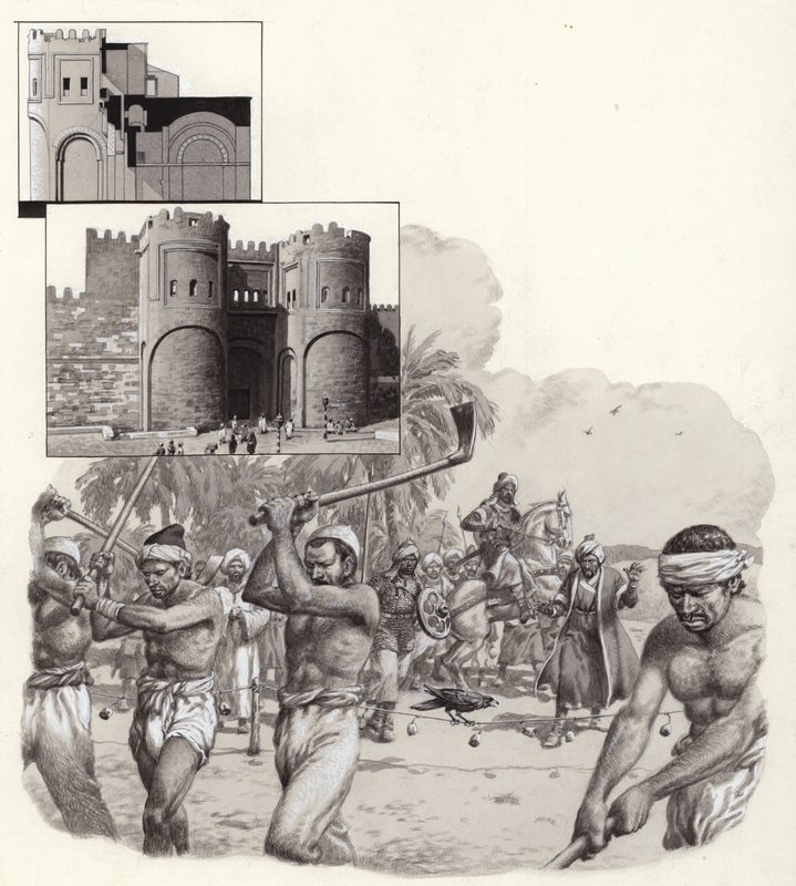 بدأ العمل في أسوار القاهرة الأولى في عام 969م (غواش على ورق) بواسطة بات (1907-95) نيكول