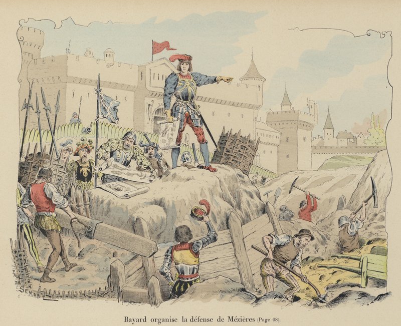 قام Chevalier de Bayard بتنظيم الدفاعات الفرنسية في حصار Mezieres ، فرنسا ، 1521 بواسطة بول دي سيمانت
