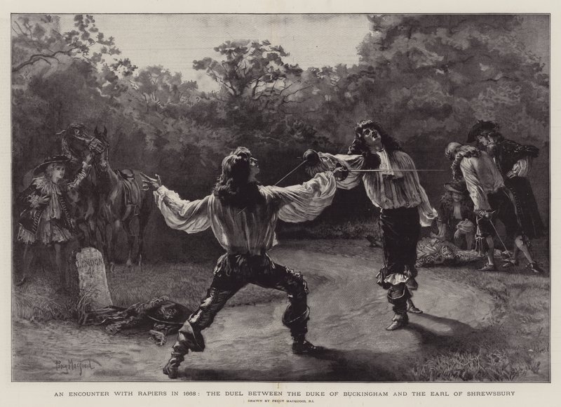لقاء مع المغتربين في عام 1668 ، المبارزة بين دوق باكنغهام وإيرل شروزبري بواسطة بيرسي ماكوويد
