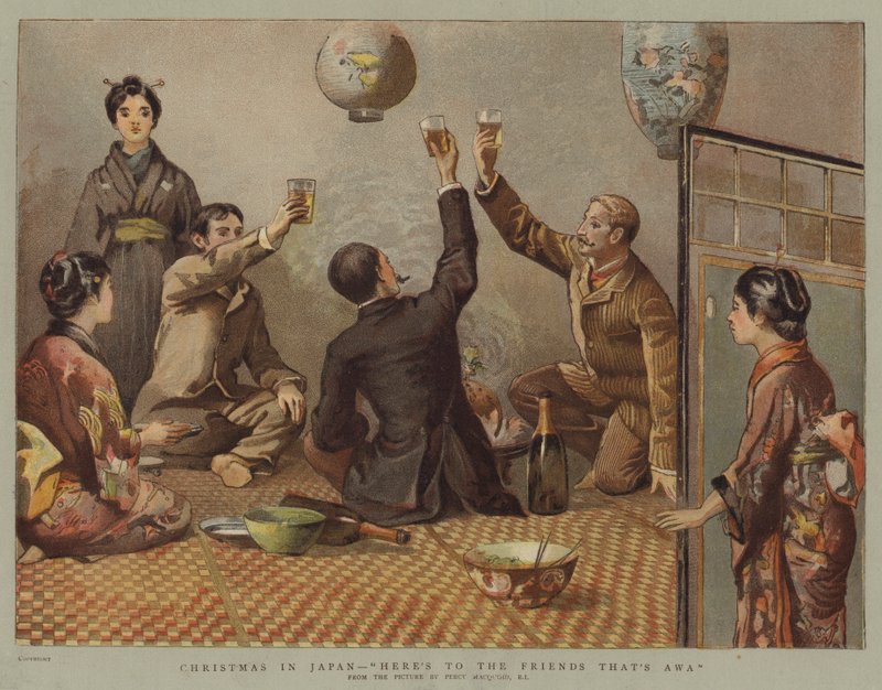 عيد الميلاد في اليابان ، إليكم أصدقاء Awa (chromolitho) بواسطة بيرسي ماكوويد