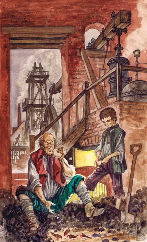 George Stephenson watching his father feed crumbs to the robins he had tamed (gouache on paper) بواسطة بيتر جاكسون