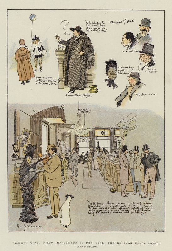 الطرق الغربية ، الانطباعات الأولى عن نيويورك ، صالون هوفمان هاوس (chromolitho) بواسطة فيل ماي