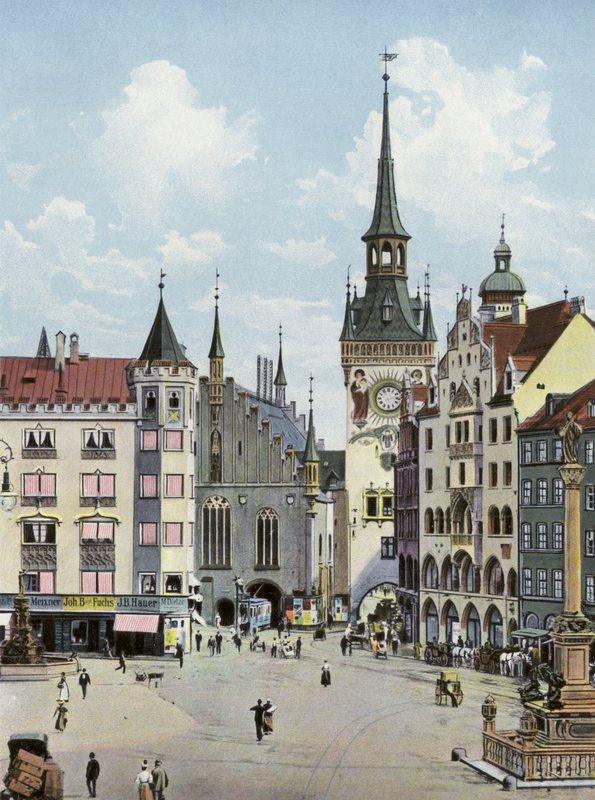 ميونيخ / ميونيخ: Marienplatz مع قاعة المدينة القديمة (صورة) بواسطة مصور فوتوغرافي ألماني